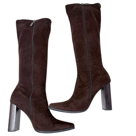 Vintage Y2K Candie’s Brown Faux Suede Knee High Boots Women's Size 10 Side Zip - Picture 5 of 10